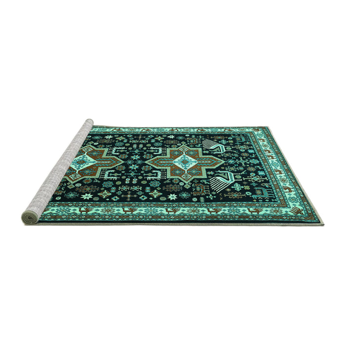 Sideview of Machine Washable Persian Turquoise Traditional Area Rugs, wshtr1520turq