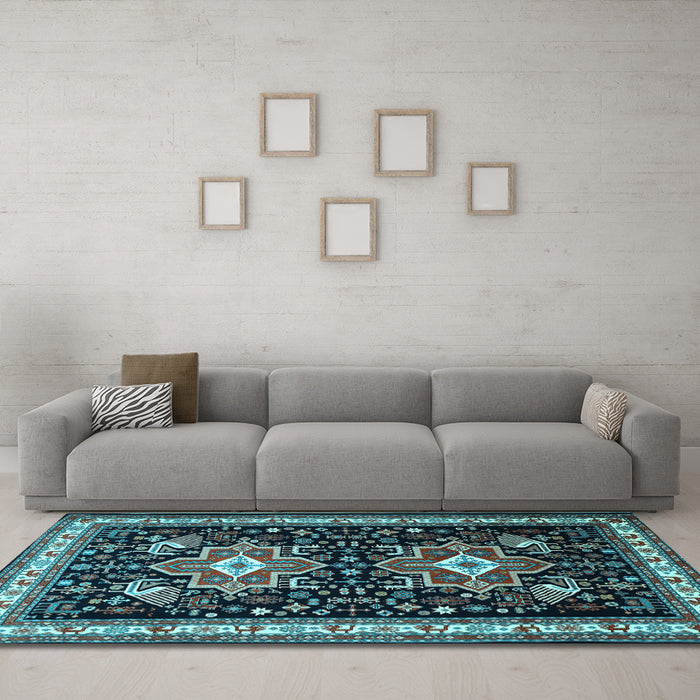 Machine Washable Persian Light Blue Traditional Rug in a Living Room, wshtr1520lblu