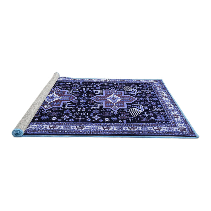 Sideview of Machine Washable Persian Blue Traditional Rug, wshtr1520blu