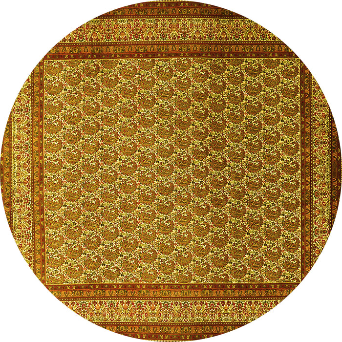 Round Persian Yellow Traditional Rug, tr1521yw
