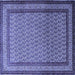 Square Machine Washable Persian Blue Traditional Rug, wshtr1521blu