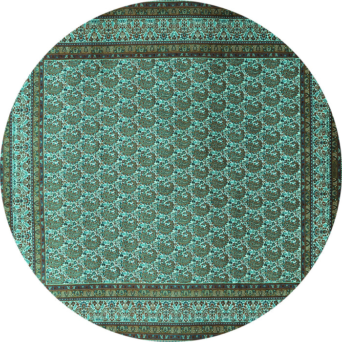 Round Machine Washable Persian Turquoise Traditional Area Rugs, wshtr1521turq