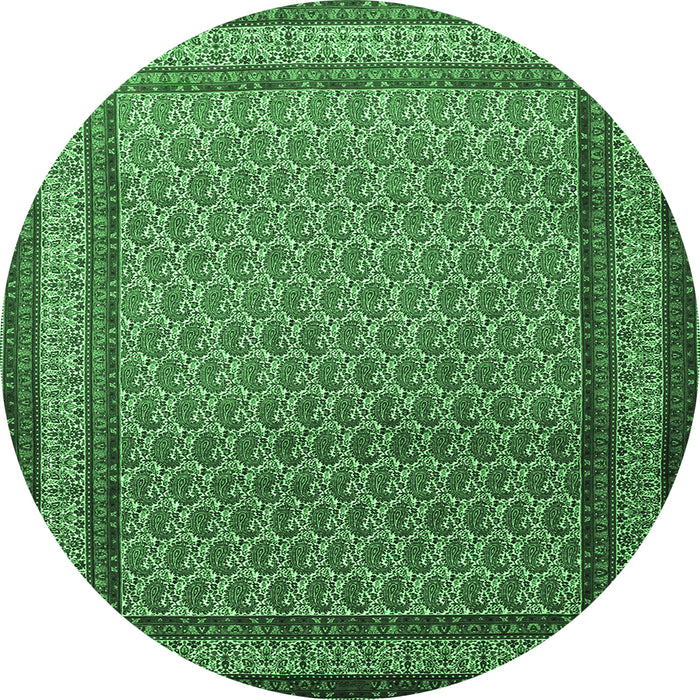 Round Machine Washable Persian Emerald Green Traditional Area Rugs, wshtr1521emgrn