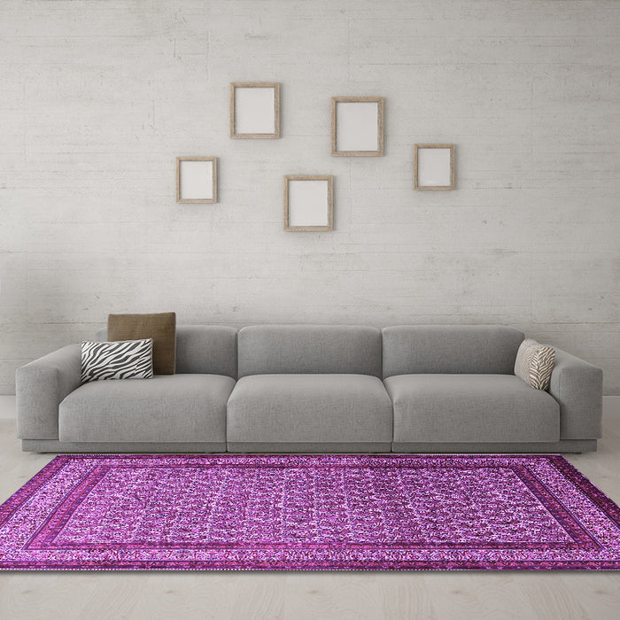Machine Washable Persian Purple Traditional Area Rugs in a Living Room, wshtr1521pur