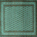 Square Machine Washable Persian Turquoise Traditional Area Rugs, wshtr1521turq