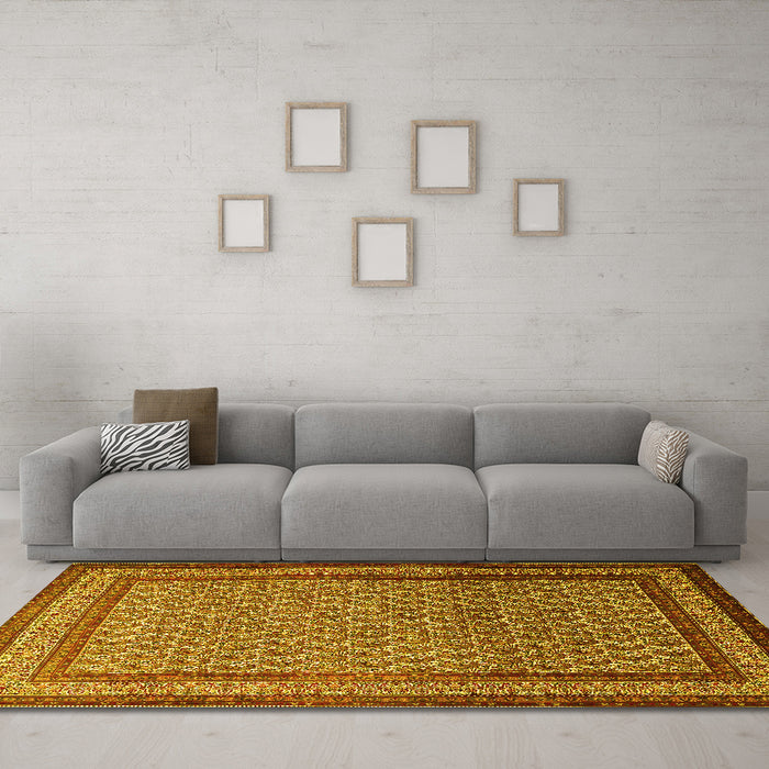 Machine Washable Persian Yellow Traditional Rug in a Living Room, wshtr1521yw