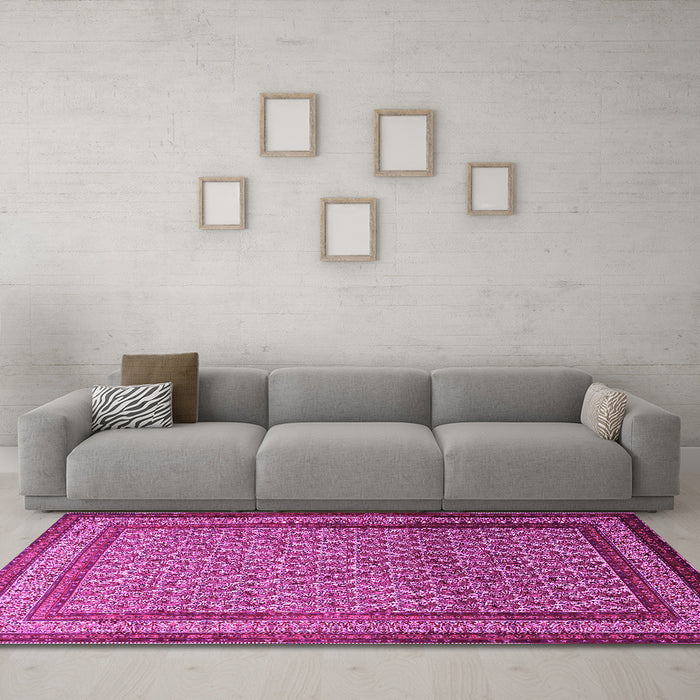 Machine Washable Persian Pink Traditional Rug in a Living Room, wshtr1521pnk