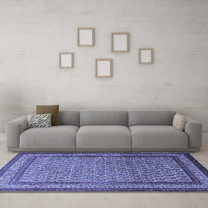 Machine Washable Persian Blue Traditional Rug in a Living Room, wshtr1521blu
