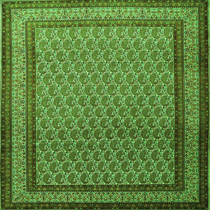 Round Machine Washable Persian Green Traditional Area Rugs, wshtr1521grn