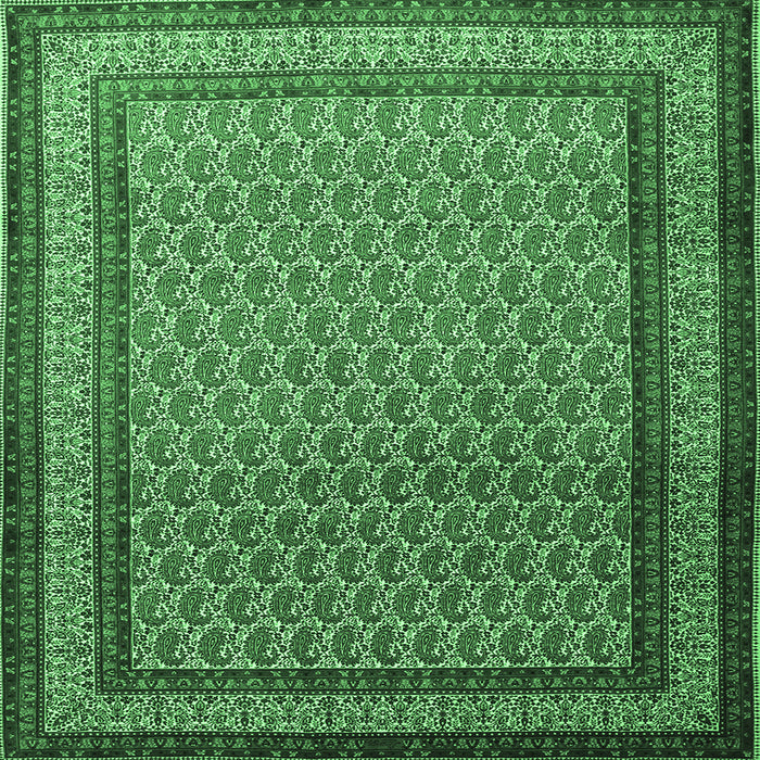 Square Machine Washable Persian Emerald Green Traditional Area Rugs, wshtr1521emgrn