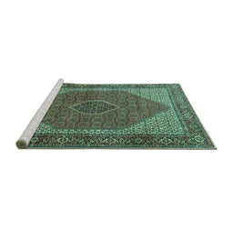 Sideview of Machine Washable Persian Turquoise Traditional Area Rugs, wshtr1522turq