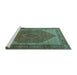 Sideview of Machine Washable Persian Turquoise Traditional Area Rugs, wshtr1522turq