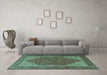 Machine Washable Persian Turquoise Traditional Area Rugs in a Living Room,, wshtr1522turq