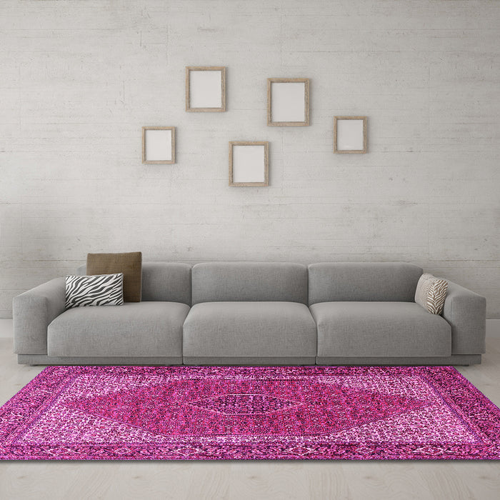 Machine Washable Persian Pink Traditional Rug in a Living Room, wshtr1522pnk