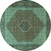 Round Machine Washable Persian Turquoise Traditional Area Rugs, wshtr1522turq