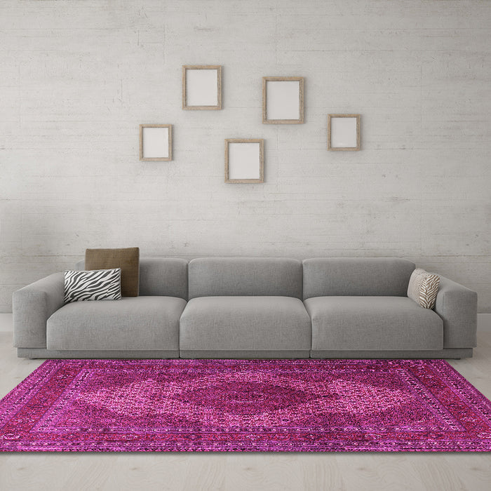 Machine Washable Persian Pink Traditional Rug in a Living Room, wshtr1523pnk