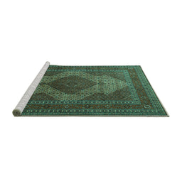 Sideview of Machine Washable Persian Turquoise Traditional Area Rugs, wshtr1523turq