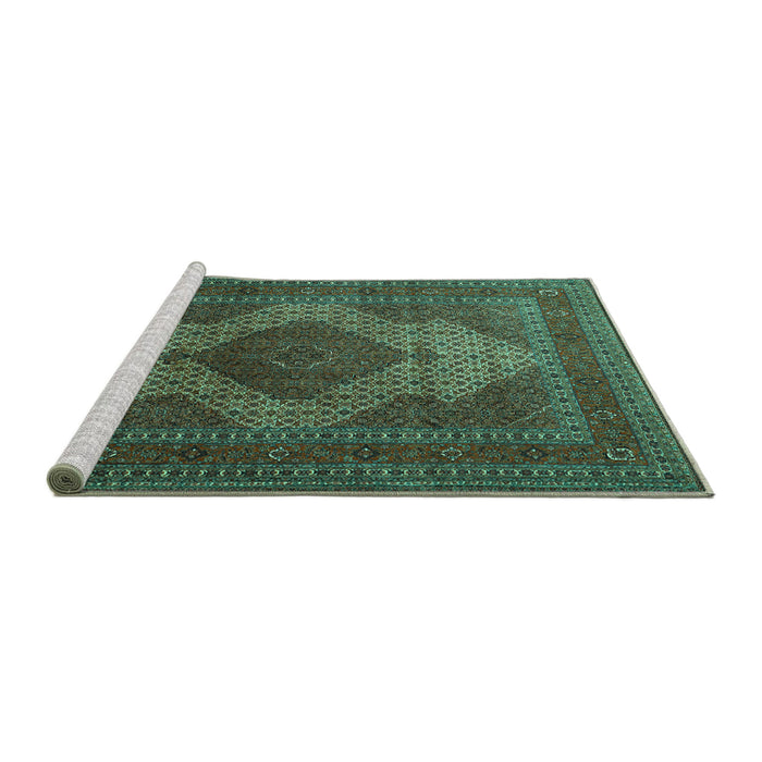 Sideview of Machine Washable Persian Turquoise Traditional Area Rugs, wshtr1523turq
