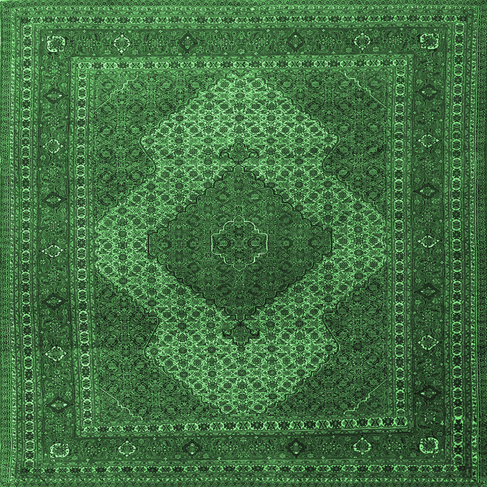 Square Machine Washable Persian Emerald Green Traditional Area Rugs, wshtr1523emgrn
