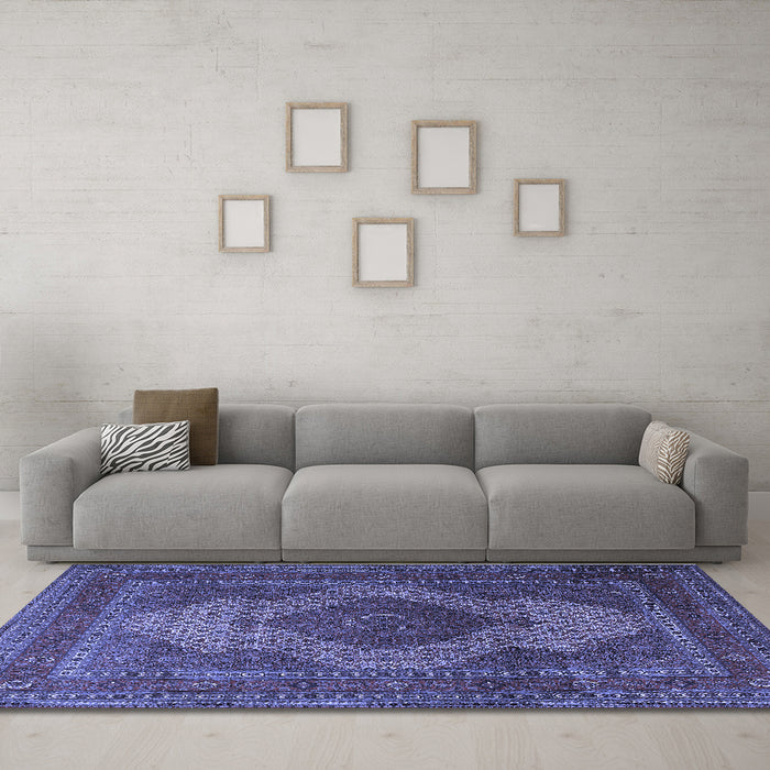 Machine Washable Persian Blue Traditional Rug in a Living Room, wshtr1523blu