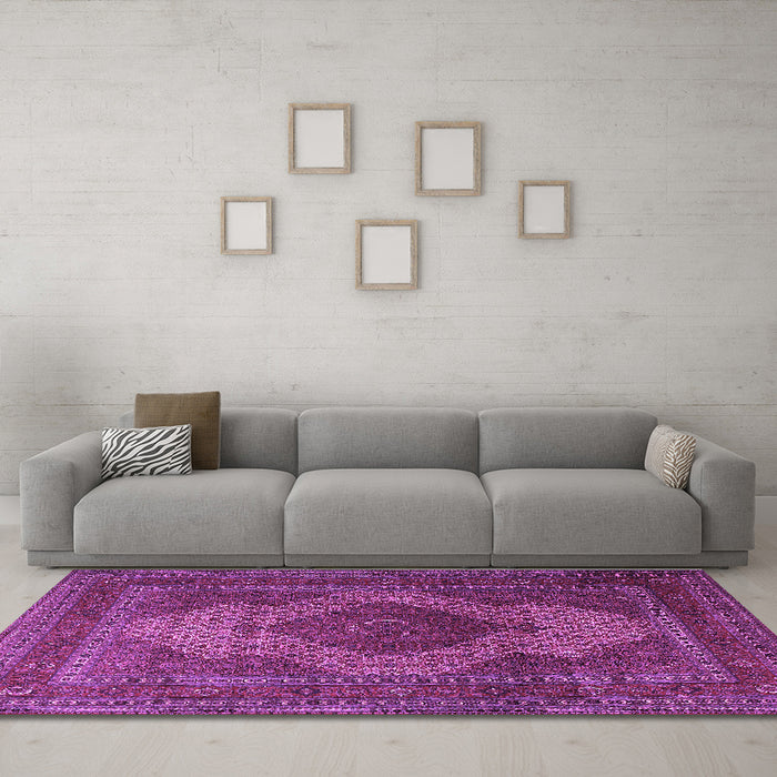 Machine Washable Persian Purple Traditional Area Rugs in a Living Room, wshtr1523pur