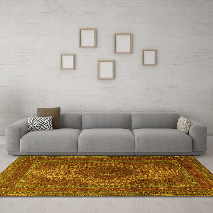 Machine Washable Persian Yellow Traditional Rug in a Living Room, wshtr1523yw