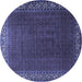 Round Machine Washable Persian Blue Traditional Rug, wshtr1524blu