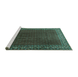 Sideview of Machine Washable Persian Turquoise Traditional Area Rugs, wshtr1524turq