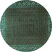 Round Machine Washable Persian Turquoise Traditional Area Rugs, wshtr1524turq