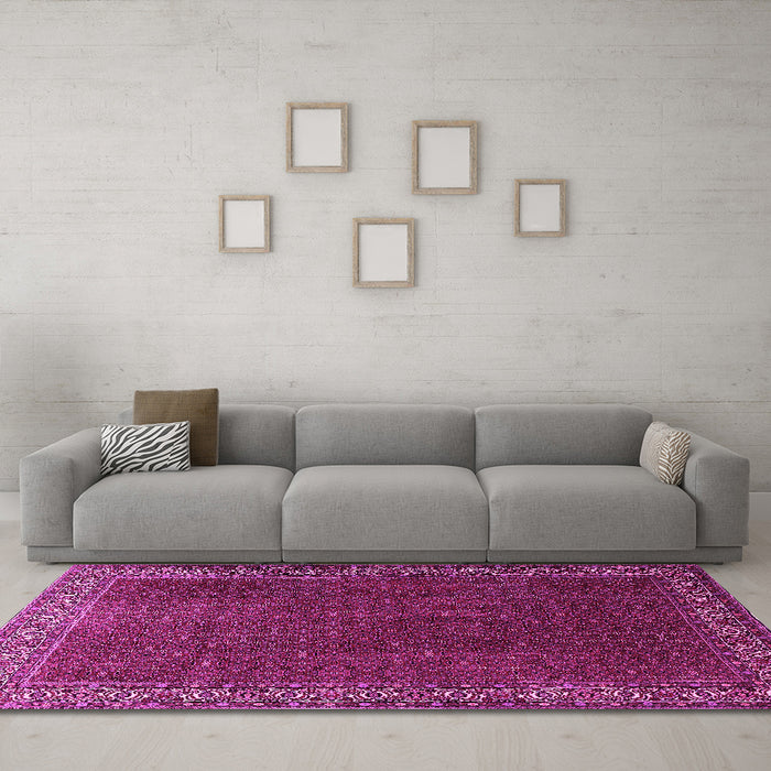 Machine Washable Persian Pink Traditional Rug in a Living Room, wshtr1524pnk