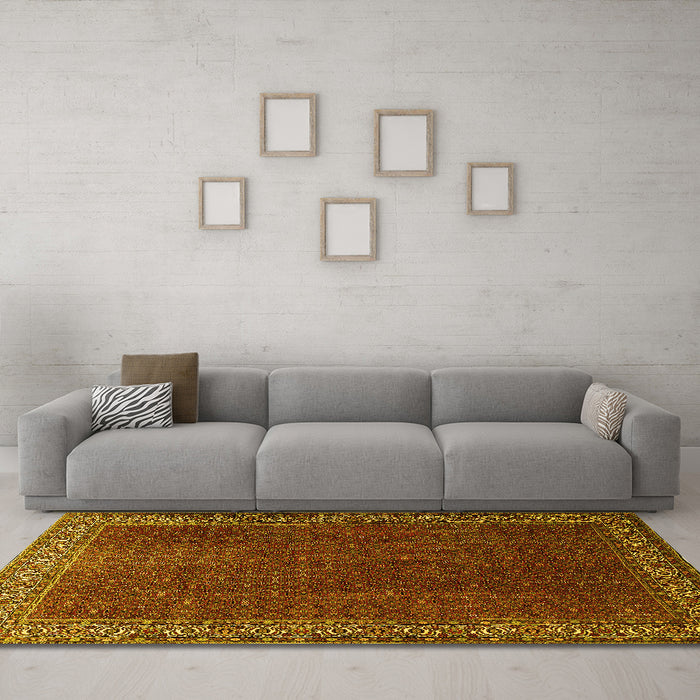 Machine Washable Persian Yellow Traditional Rug in a Living Room, wshtr1524yw