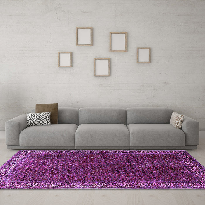 Machine Washable Persian Purple Traditional Area Rugs in a Living Room, wshtr1524pur