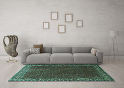 Machine Washable Persian Turquoise Traditional Area Rugs in a Living Room,, wshtr1524turq