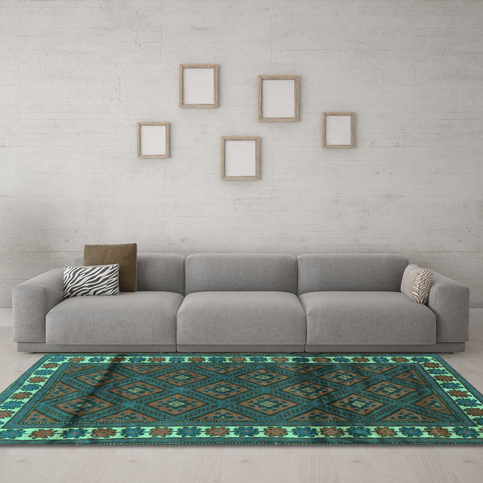 Machine Washable Persian Turquoise Traditional Area Rugs in a Living Room,, wshtr1525turq