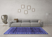 Machine Washable Persian Blue Traditional Rug, wshtr1525blu