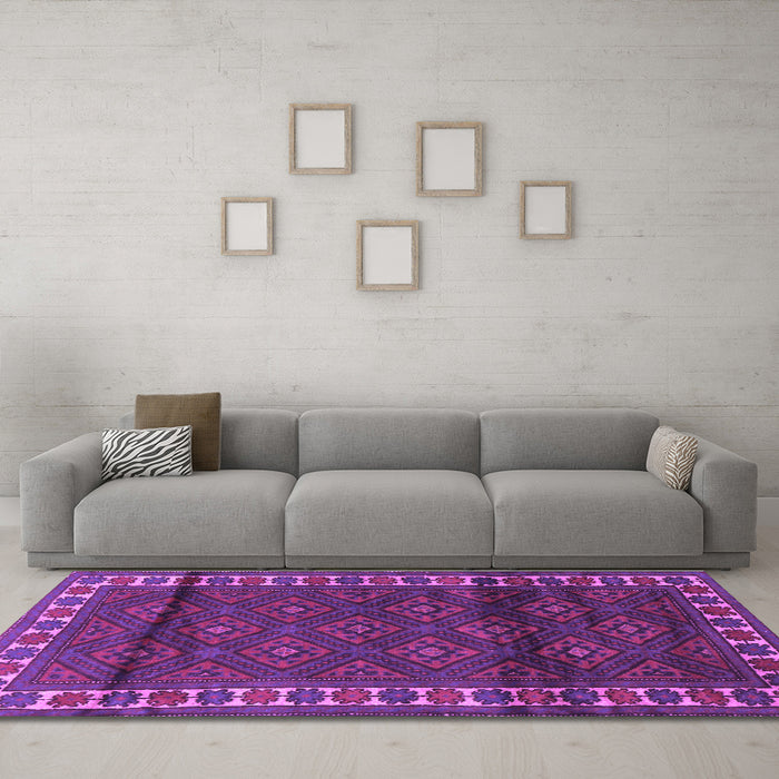 Machine Washable Persian Purple Traditional Area Rugs in a Living Room, wshtr1525pur