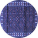 Round Machine Washable Persian Blue Traditional Rug, wshtr1525blu