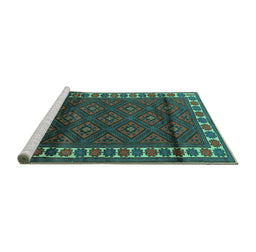 Sideview of Machine Washable Persian Turquoise Traditional Area Rugs, wshtr1525turq