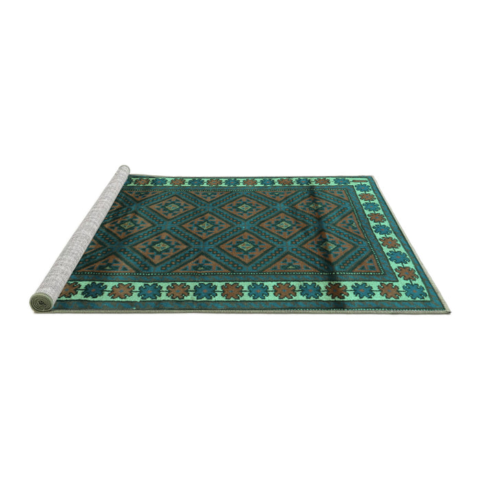 Sideview of Machine Washable Persian Turquoise Traditional Area Rugs, wshtr1525turq