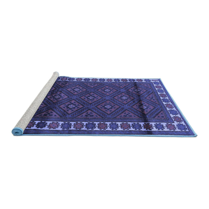 Sideview of Machine Washable Persian Blue Traditional Rug, wshtr1525blu