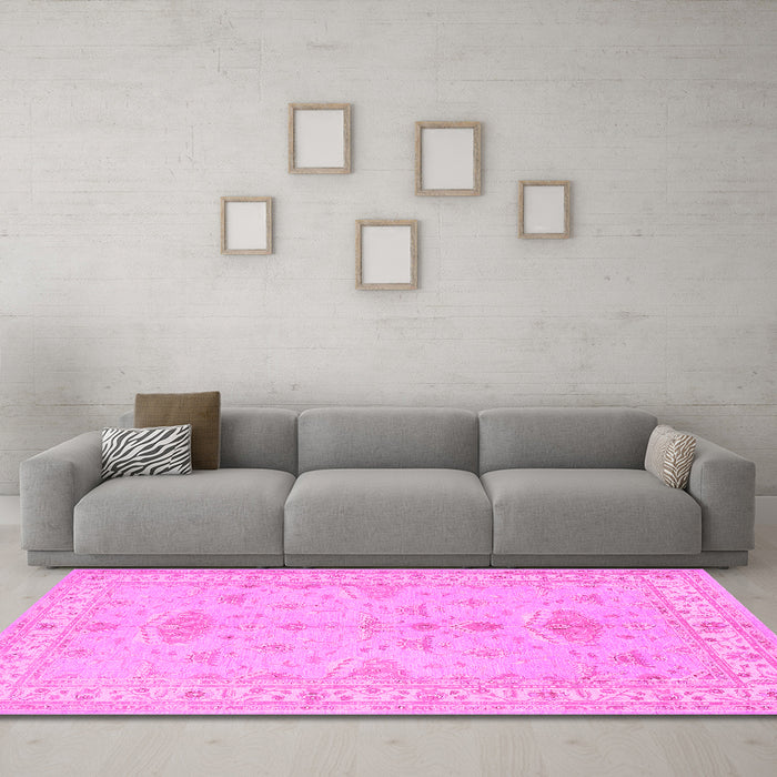 Machine Washable Persian Pink Traditional Rug in a Living Room, wshtr1526pnk
