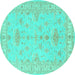 Round Persian Turquoise Traditional Rug, tr1526turq