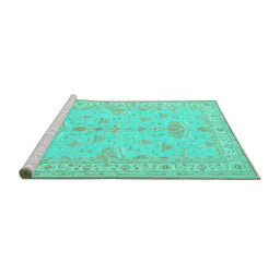 Sideview of Machine Washable Persian Turquoise Traditional Area Rugs, wshtr1526turq