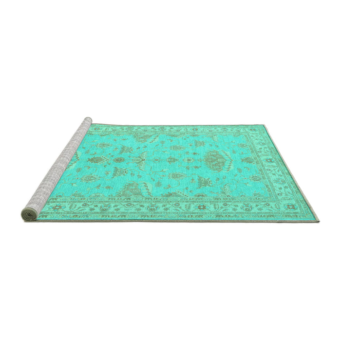Sideview of Machine Washable Persian Turquoise Traditional Area Rugs, wshtr1526turq