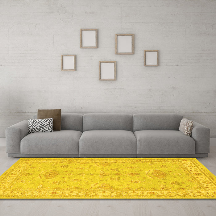 Machine Washable Persian Yellow Traditional Rug in a Living Room, wshtr1526yw