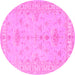 Round Machine Washable Persian Pink Traditional Rug, wshtr1526pnk