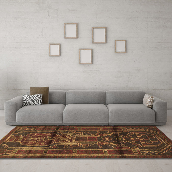 Machine Washable Persian Brown Traditional Rug in a Living Room,, wshtr1527brn