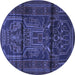 Round Machine Washable Persian Blue Traditional Rug, wshtr1527blu