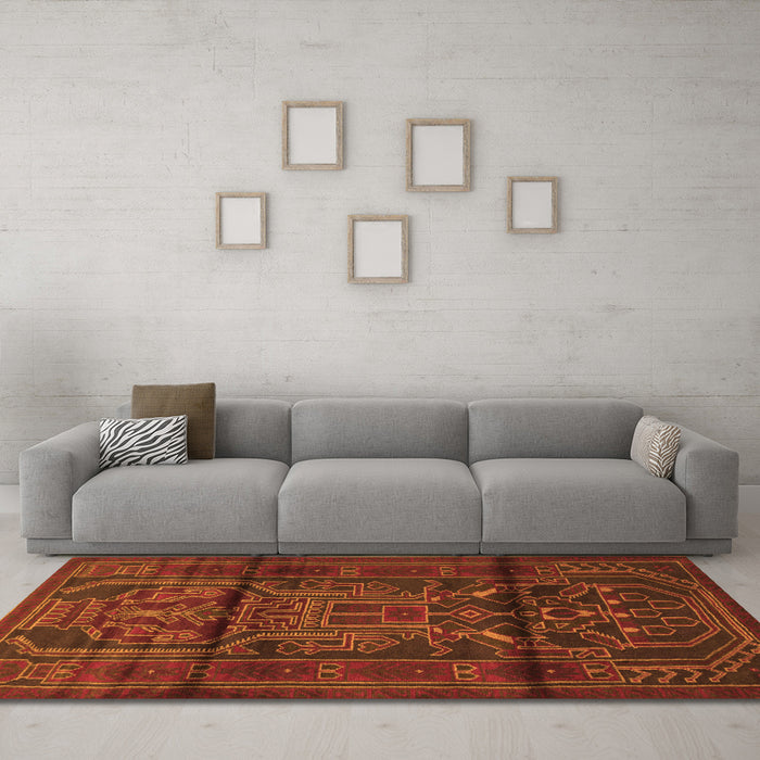 Machine Washable Persian Orange Traditional Area Rugs in a Living Room, wshtr1527org