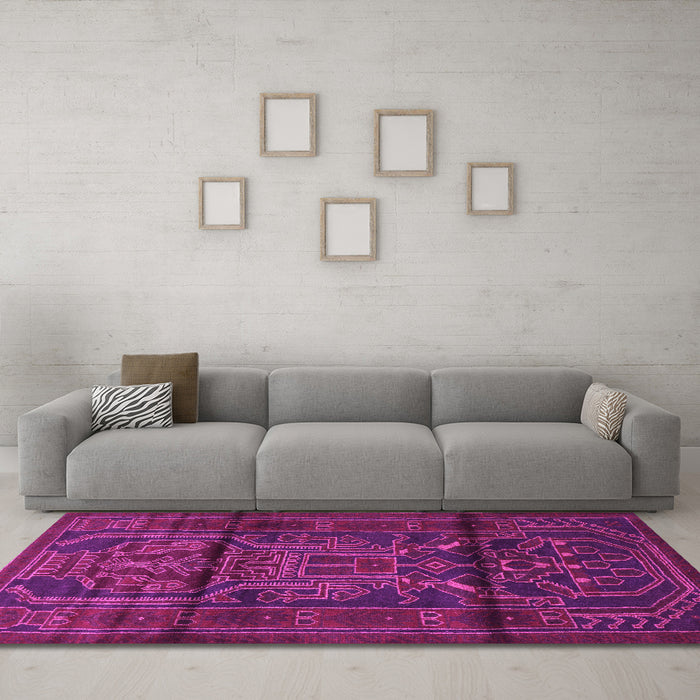 Machine Washable Persian Pink Traditional Rug in a Living Room, wshtr1527pnk